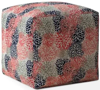 Homezia 17" Coral 100% Polyester Floral Pouf Ottoman