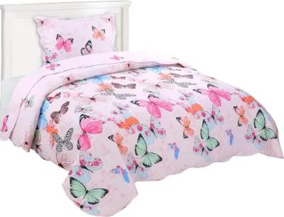 MarCielo Kids Butterfly Quilt Bedspread Set For Teens Girls Boys.