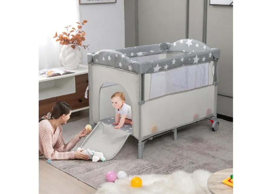 5-in-1  Portable Baby Beside Sleeper Bassinet Crib Playard with Diaper Changer