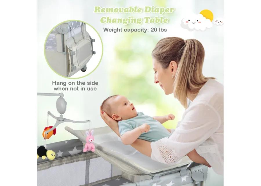 5-in-1  Portable Baby Beside Sleeper Bassinet Crib Playard with Diaper Changer