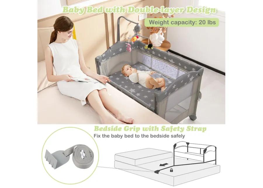 5-in-1  Portable Baby Beside Sleeper Bassinet Crib Playard with Diaper Changer