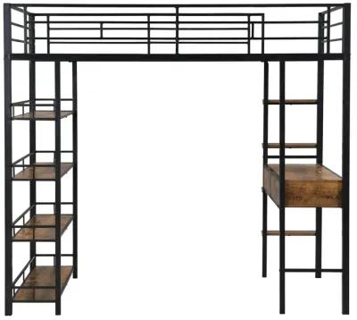 Merax Metal Loft Bed with Desk and Shelves