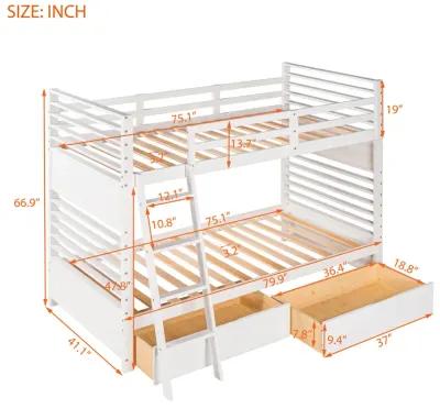 Merax Solid Wood Bunk Bed with Two Storage Drawers