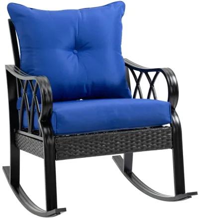 Blue Garden Rocker: Wicker Rocking Chair for Outdoor Relaxation