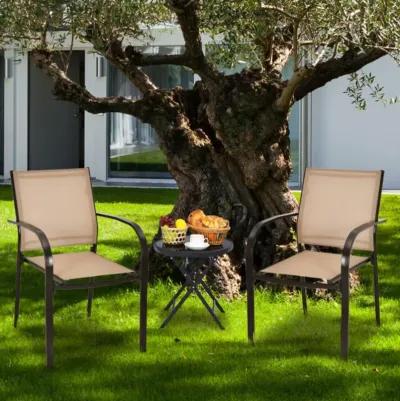 Hivvago Set of 2 Patio Stackable Dining Chairs with Armrests Garden Deck-Brown