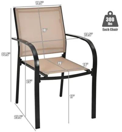 Hivvago Set of 2 Patio Stackable Dining Chairs with Armrests Garden Deck-Brown