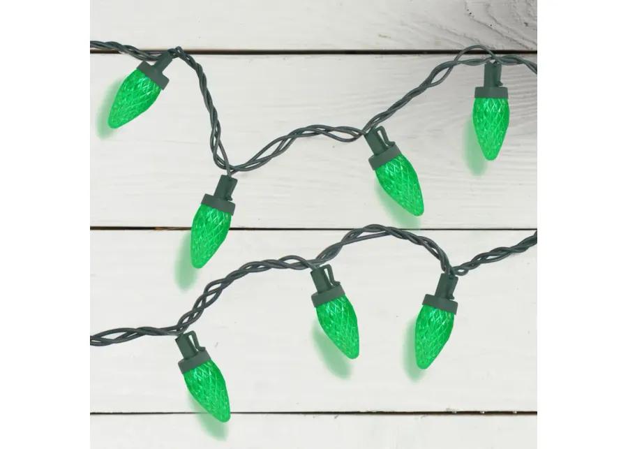 50 Count Green LED C7 Faceted Christmas Lights  20.25 ft Green Wire