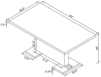 Anges T-shaped Pedestal Dining Table Glossy White