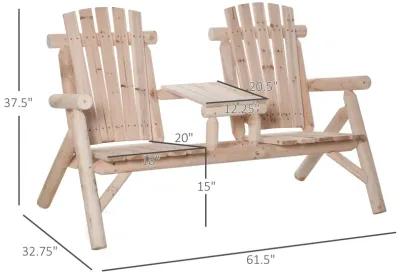 Natural Outdoor Duo: Wooden Adirondack Chair with Center Table