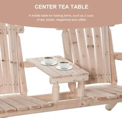 Natural Outdoor Duo: Wooden Adirondack Chair with Center Table