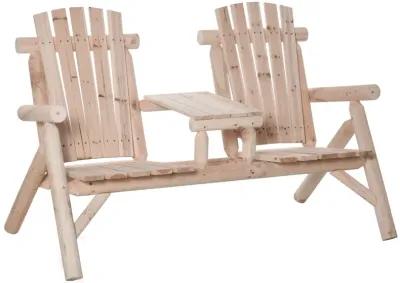 Natural Outdoor Duo: Wooden Adirondack Chair with Center Table