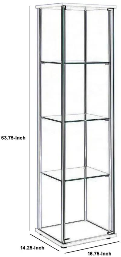 Glass and Metal Curio Cabinet with 4 Shelves, Clear and White-Benzara