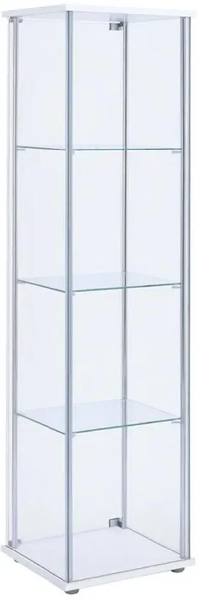 Glass and Metal Curio Cabinet with 4 Shelves, Clear and White-Benzara