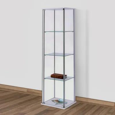 Glass and Metal Curio Cabinet with 4 Shelves, Clear and White-Benzara