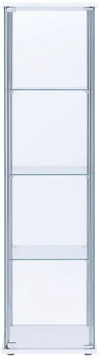 Glass and Metal Curio Cabinet with 4 Shelves, Clear and White-Benzara