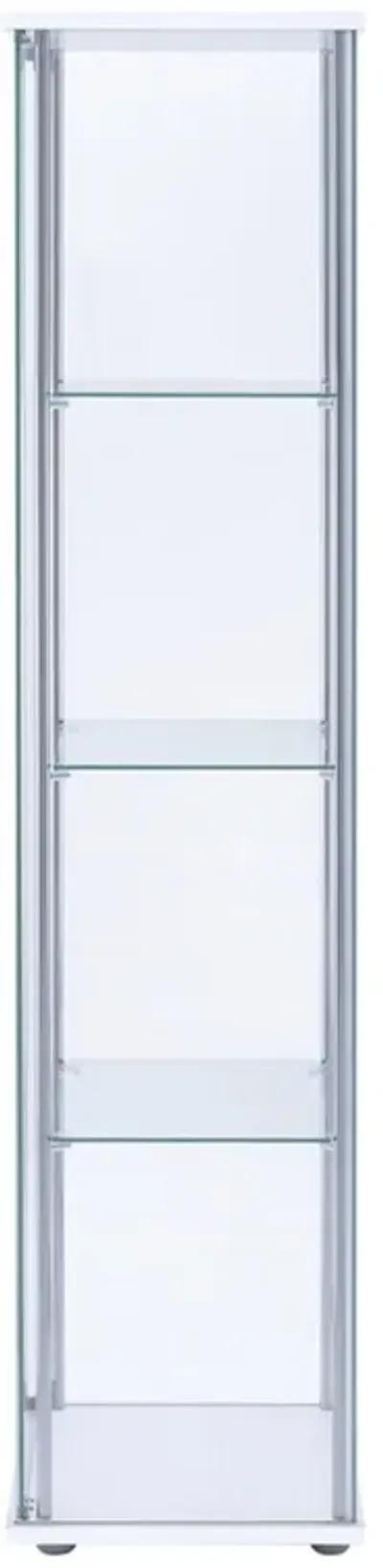 Glass and Metal Curio Cabinet with 4 Shelves, Clear and White-Benzara