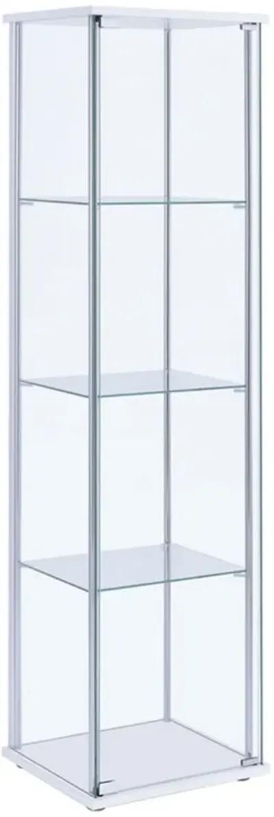 Glass and Metal Curio Cabinet with 4 Shelves, Clear and White-Benzara