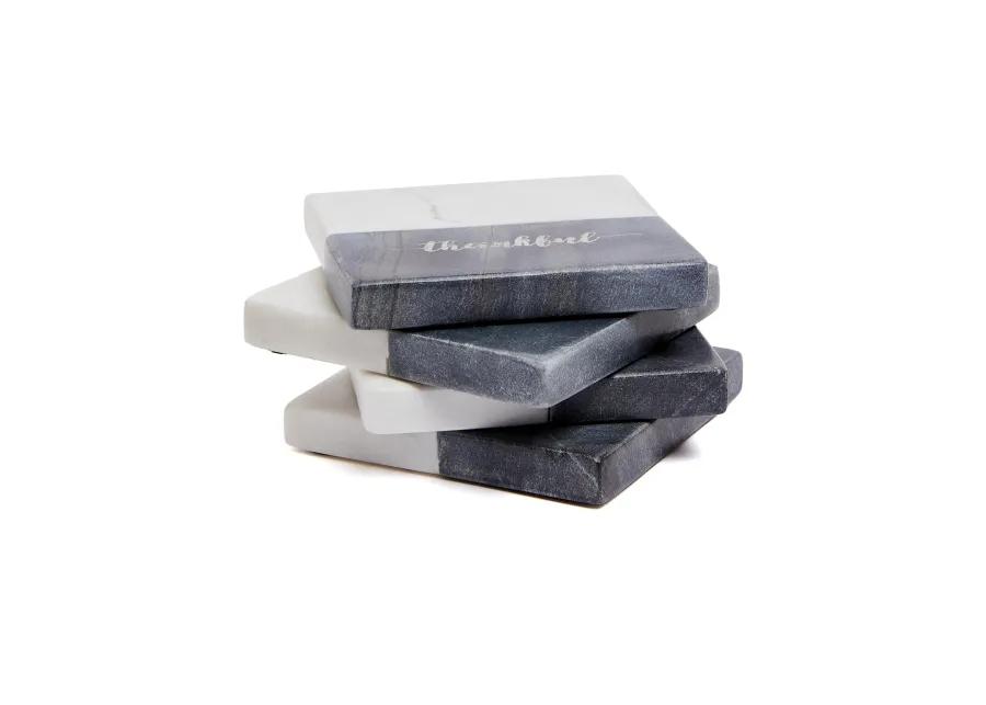 Lexi Home 4 in. Grey Thankful Marble 4-Pack Coaster Set