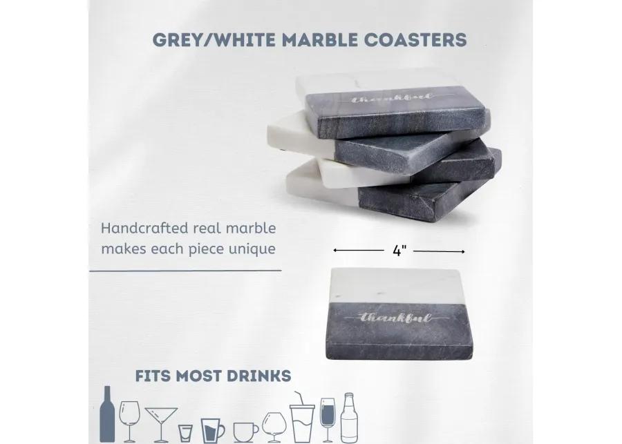 Lexi Home 4 in. Grey Thankful Marble 4-Pack Coaster Set