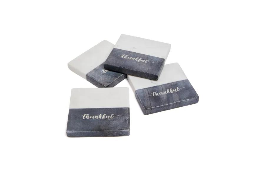 Lexi Home 4 in. Grey Thankful Marble 4-Pack Coaster Set