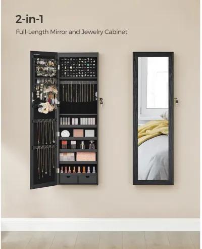 Mirror Jewelry Armoire with 6 LEDs - 47.2" Lockable Wall/Door Mounted Cabinet with 2 Drawers