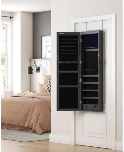 Mirror Jewelry Armoire with 6 LEDs - 47.2" Lockable Wall/Door Mounted Cabinet with 2 Drawers