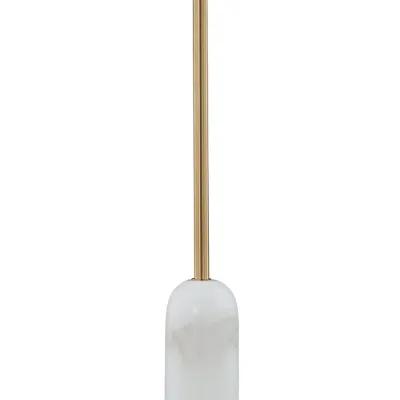 Leon 20 Inch Desk Lamp, Round Base, USB Port, Gold Metal, White Marble - Benzara