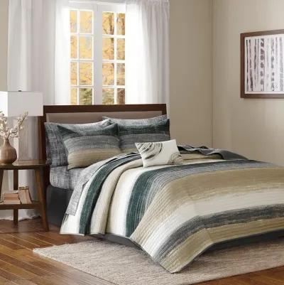 Gracie Mills Ianne Modern 8-Piece Watercolor Stripe Quilt Set with Cotton Bed Sheets