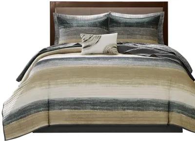 Gracie Mills Ianne Modern 8-Piece Watercolor Stripe Quilt Set with Cotton Bed Sheets