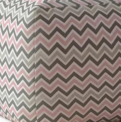 Homezia 17" Grey And Pink Twill Chevron Pouf Ottoman