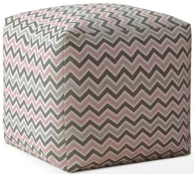 Homezia 17" Grey And Pink Twill Chevron Pouf Ottoman