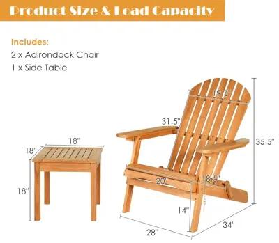 3 Pieces Adirondack Chair Set with Widened Armrest