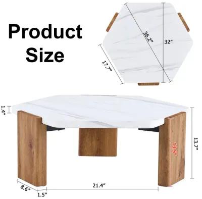 Modern MDF Coffee Table with White Top & Wooden Legs