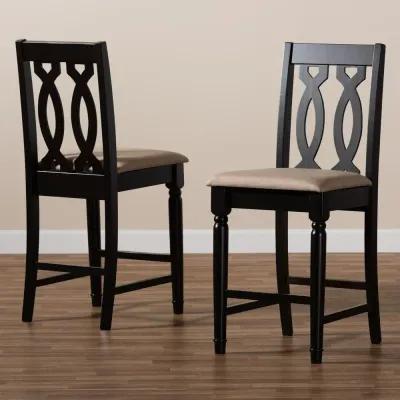 Fabric Upholstered Espresso Brown Finished 2-Piece Wood Counter Stool Set of 4