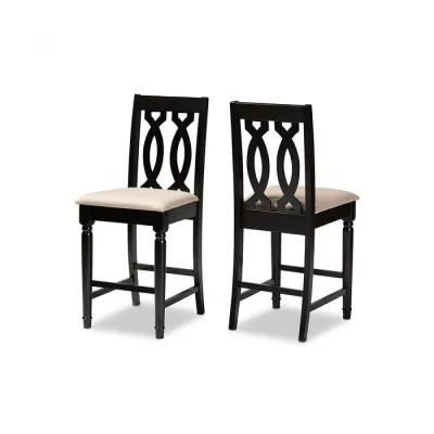 Fabric Upholstered Espresso Brown Finished 2-Piece Wood Counter Stool Set of 4