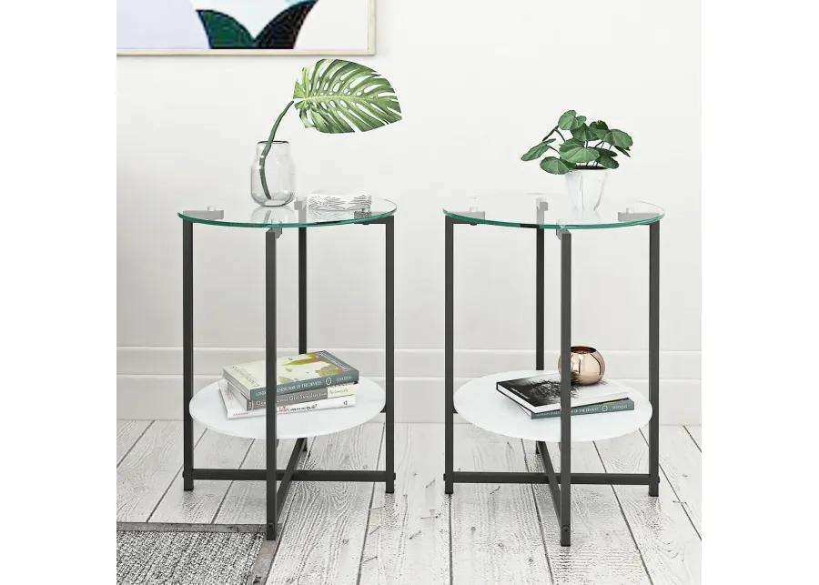 2-piece set (Clear) Tempered Glass End Table, Round Coffee Table for Bedroom Living Room Office