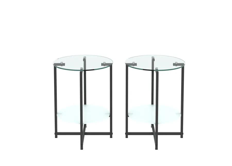 2-piece set (Clear) Tempered Glass End Table, Round Coffee Table for Bedroom Living Room Office