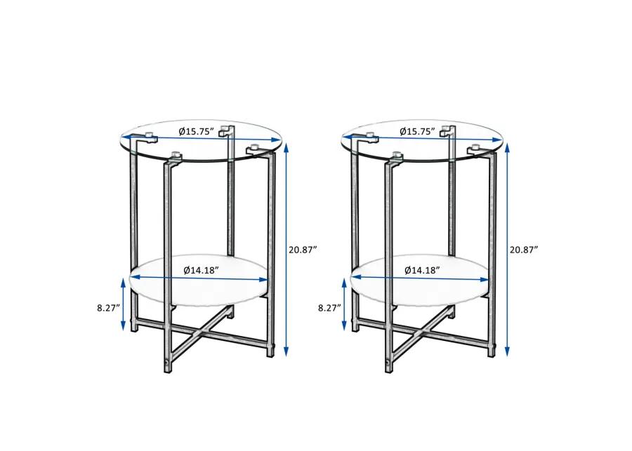 2-piece set (Clear) Tempered Glass End Table, Round Coffee Table for Bedroom Living Room Office