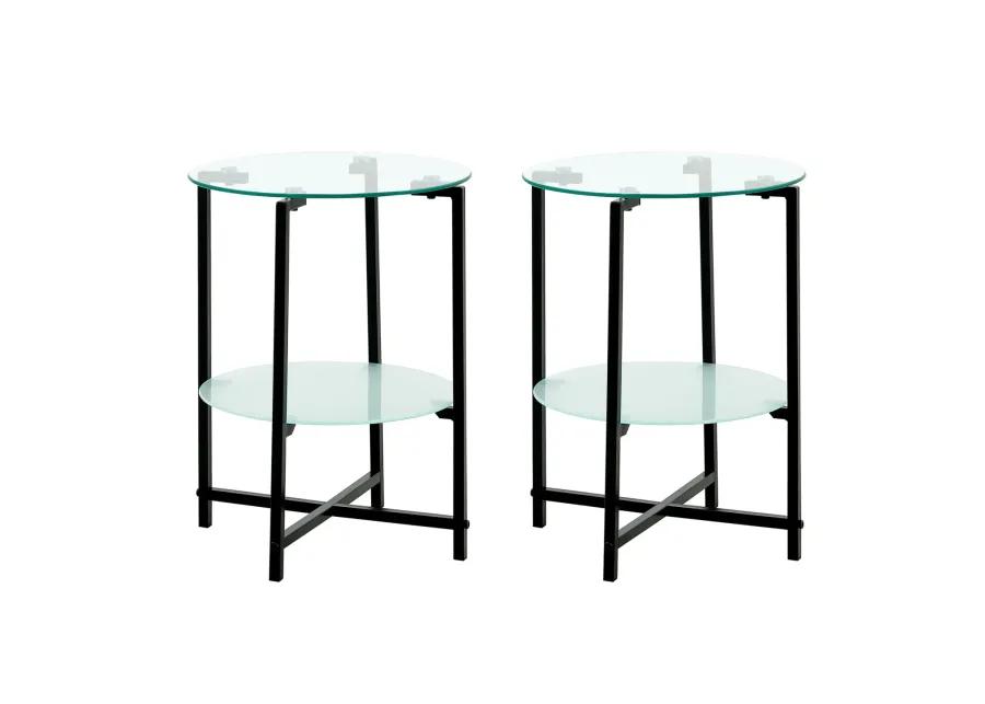 2-piece set (Clear) Tempered Glass End Table, Round Coffee Table for Bedroom Living Room Office