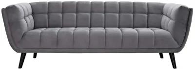 Bestow Performance Velvet Sofa - Luxurious, Stain-Resistant, Button Tufted, Mid-Century Modern Farmhouse Style - Gray