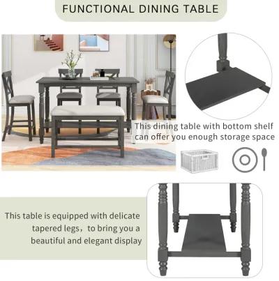 Merax 6-Piece Counter Height Dining Table Set Table with Shelf 4 Chairs and Bench for Dining Room