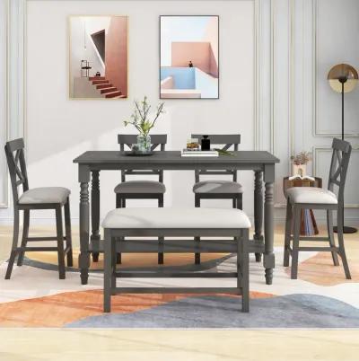 Merax 6-Piece Counter Height Dining Table Set Table with Shelf 4 Chairs and Bench for Dining Room