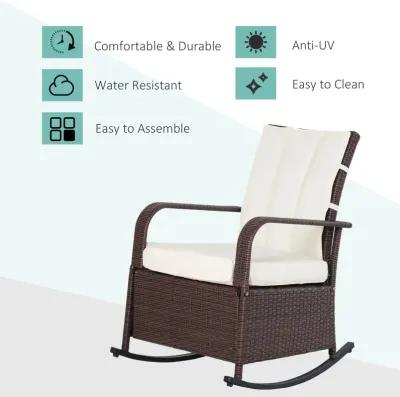 Cream Outdoor Comfort: Rattan Wicker Rocking Chair with Adjustable Footrest