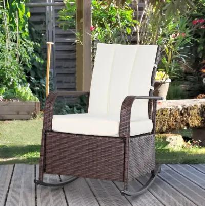 Cream Outdoor Comfort: Rattan Wicker Rocking Chair with Adjustable Footrest