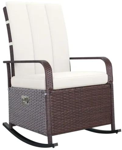 Cream Outdoor Comfort: Rattan Wicker Rocking Chair with Adjustable Footrest