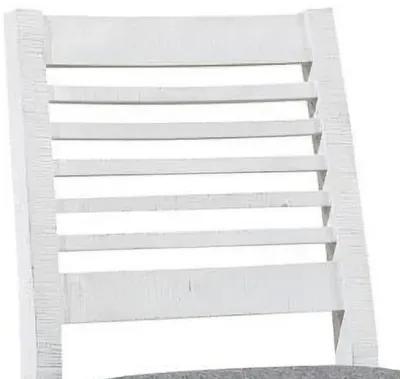 Wren 23 Inch Counter Height Chair Set of 2, Antique White Wood, Gray Seat - Benzara