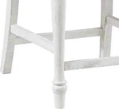 Wren 23 Inch Counter Height Chair Set of 2, Antique White Wood, Gray Seat - Benzara