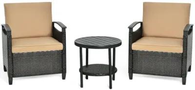 Hivvago 3 Pieces Patio Rattan Furniture Set Cushioned Sofa Storage Table with Shelf Garden