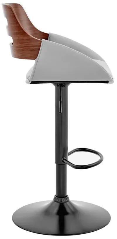 Karter Adjustable Gray Faux Leather and Black Wood Bar Stool with Black Base