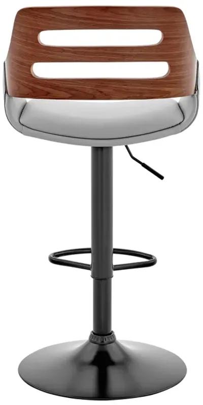 Karter Adjustable Gray Faux Leather and Black Wood Bar Stool with Black Base